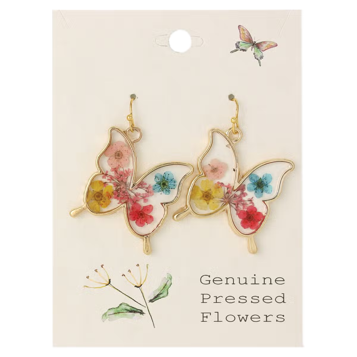 Butterfly Pressed Flower Dangle Earrings