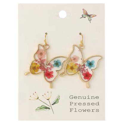 Butterfly Pressed Flower Dangle Earrings