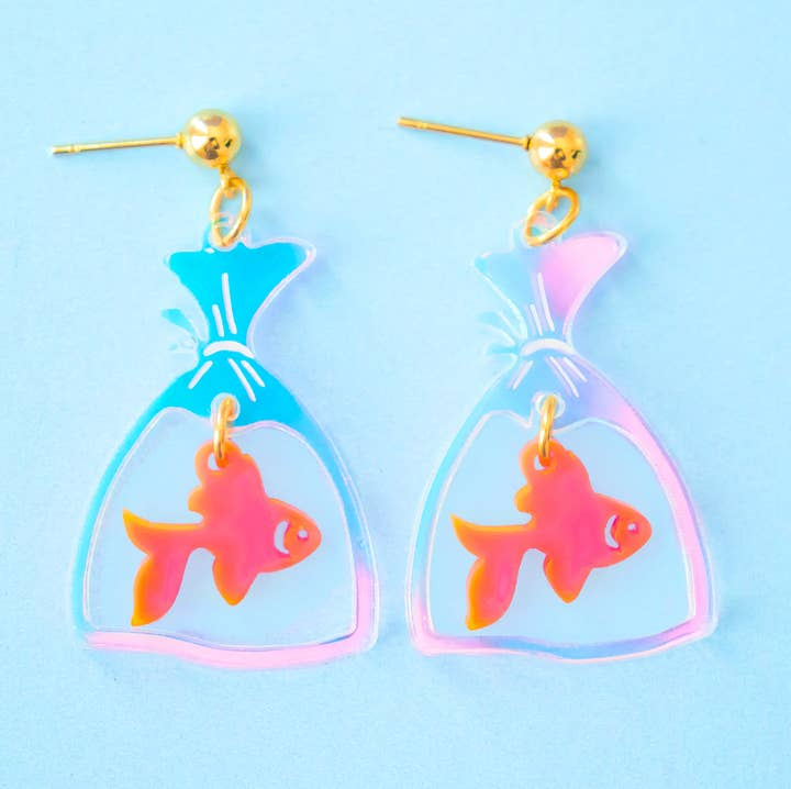 Fish in a Bag Acrylic Dangle Earrings