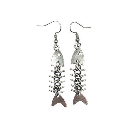 Fishbone Metallic Dangle Earrings