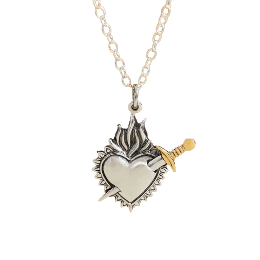 Flaming Heart and Sword Necklace