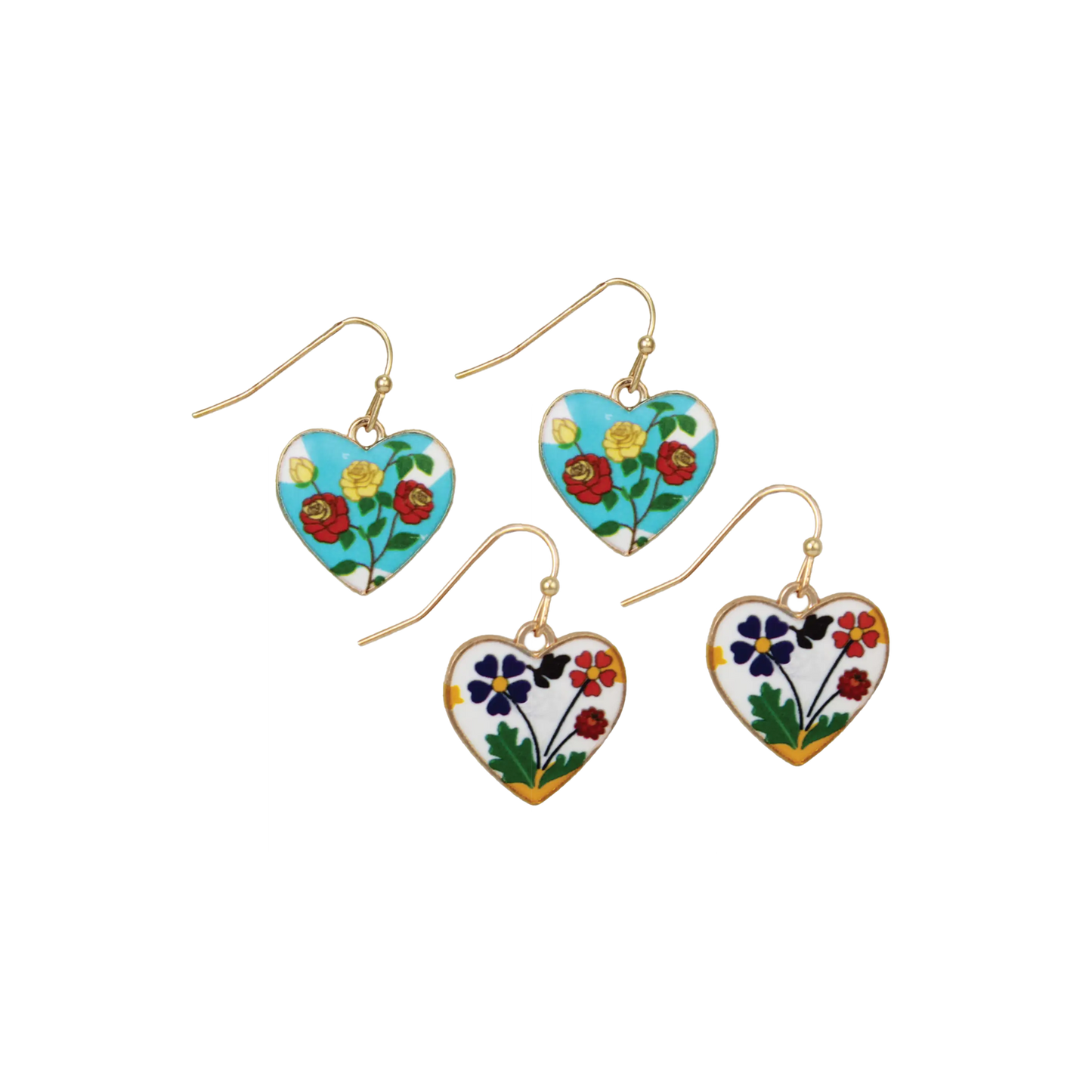 Floral Bouquet Heart Dangle Earrings