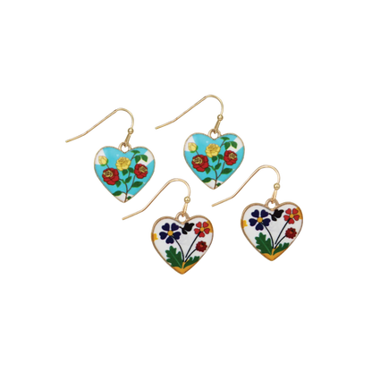 Floral Bouquet Heart Dangle Earrings