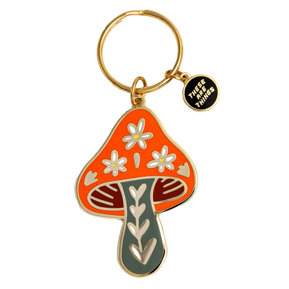 Floral Mushroom Enamel Keychain