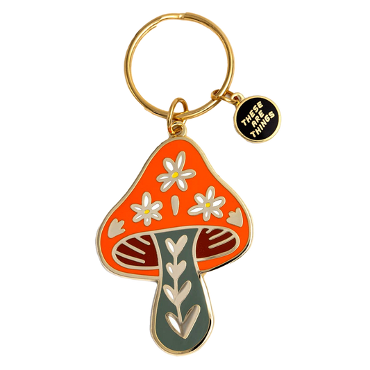 Floral Mushroom Enamel Keychain