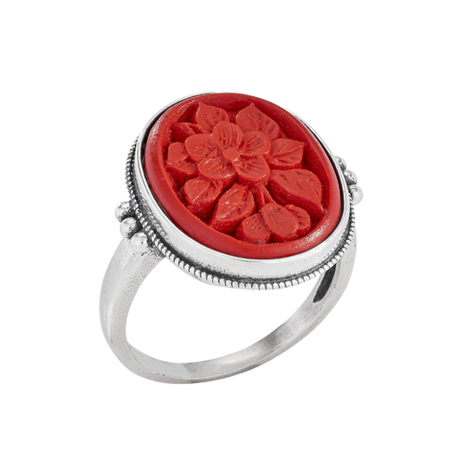 Floral Burst Cinnabar Sterling Silver Ring