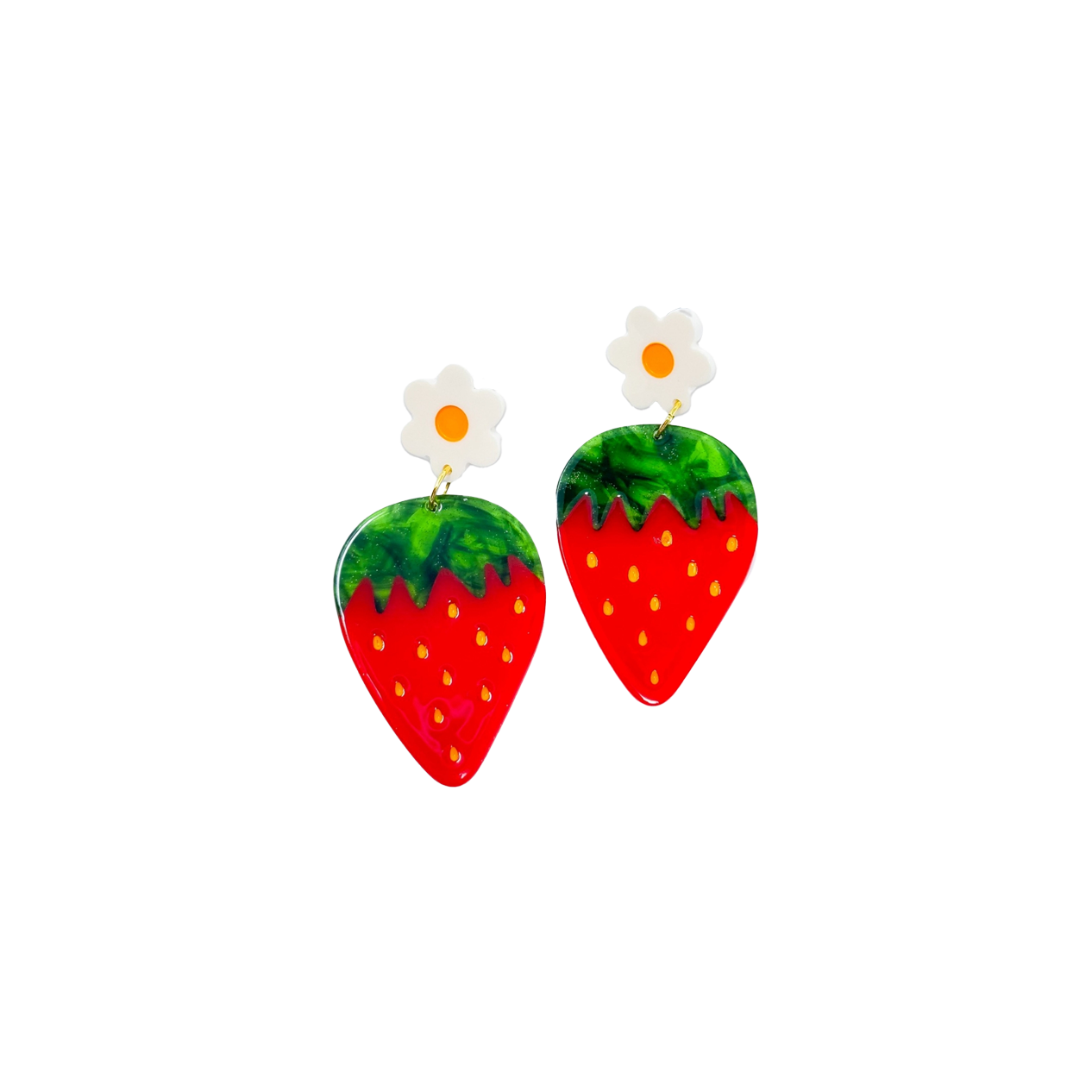 Strawberries and Flowers Acetate Dangle Earrings