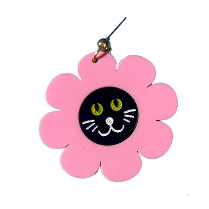 Cat in Flower Hat Dangle Earrings