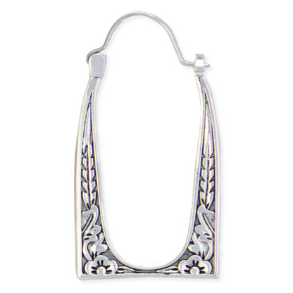 Vintage Frame Silver Hoop Earrings