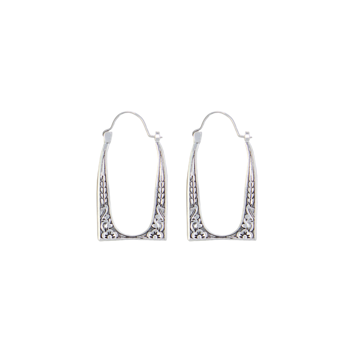 Vintage Frame Silver Hoop Earrings