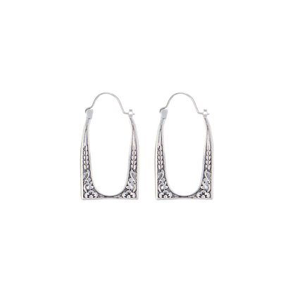 Vintage Frame Silver Hoop Earrings