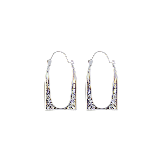 Vintage Frame Silver Hoop Earrings