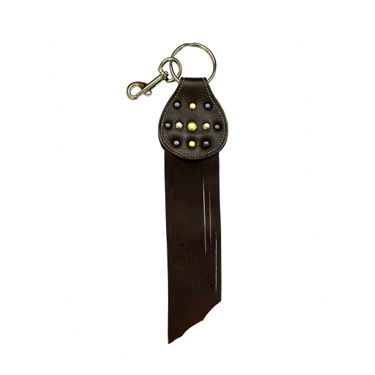 Brown Upcycled Leather Fringed and Studded Keychain