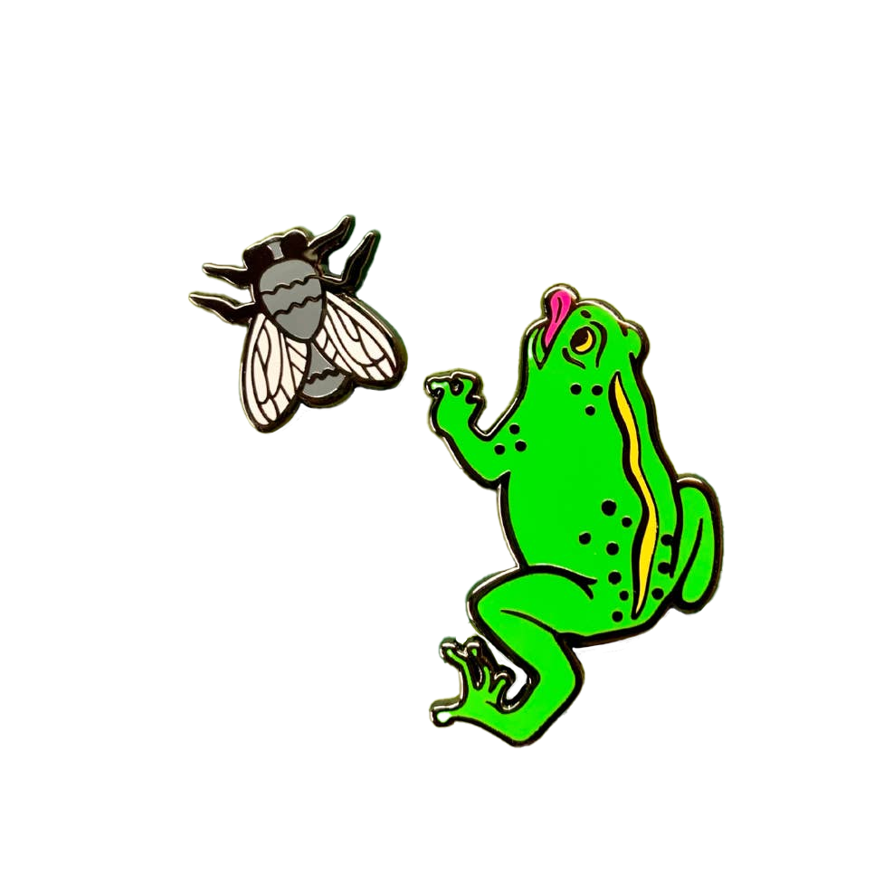 Frog and Fly Enamel Pin Set