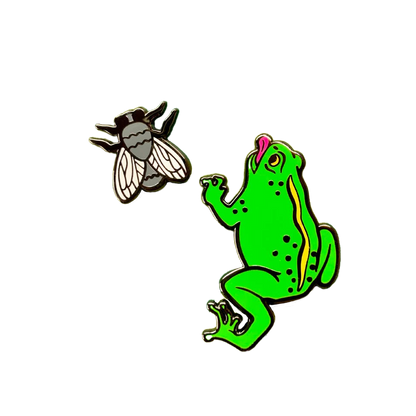 Frog and Fly Enamel Pin Set