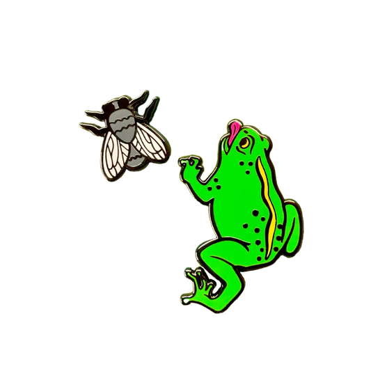 Frog and Fly Enamel Pin Set