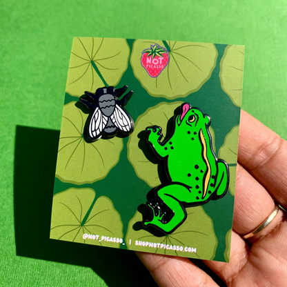 Frog and Fly Enamel Pin Set