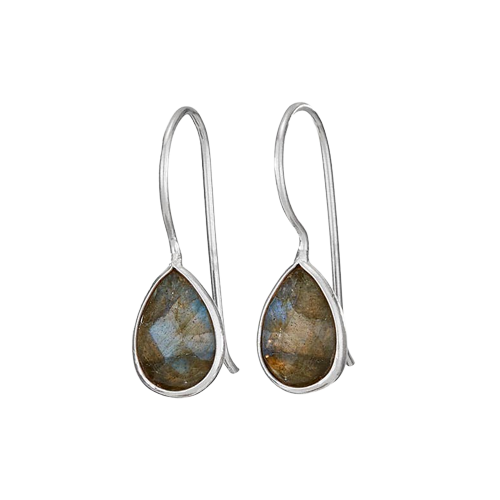 Gilded Raindrop Labradorite Sterling Silver Dangle Earrings
