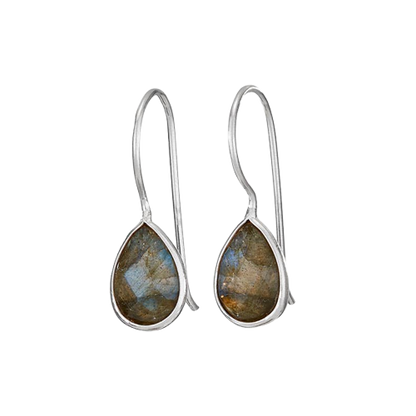 Gilded Raindrop Labradorite Sterling Silver Dangle Earrings
