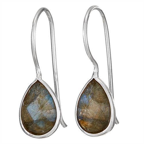 Gilded Raindrop Labradorite Sterling Silver Dangle Earrings