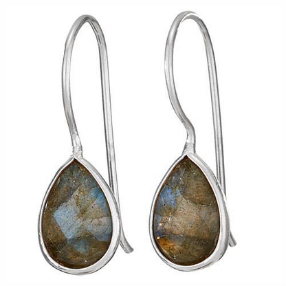 Gilded Raindrop Labradorite Sterling Silver Dangle Earrings