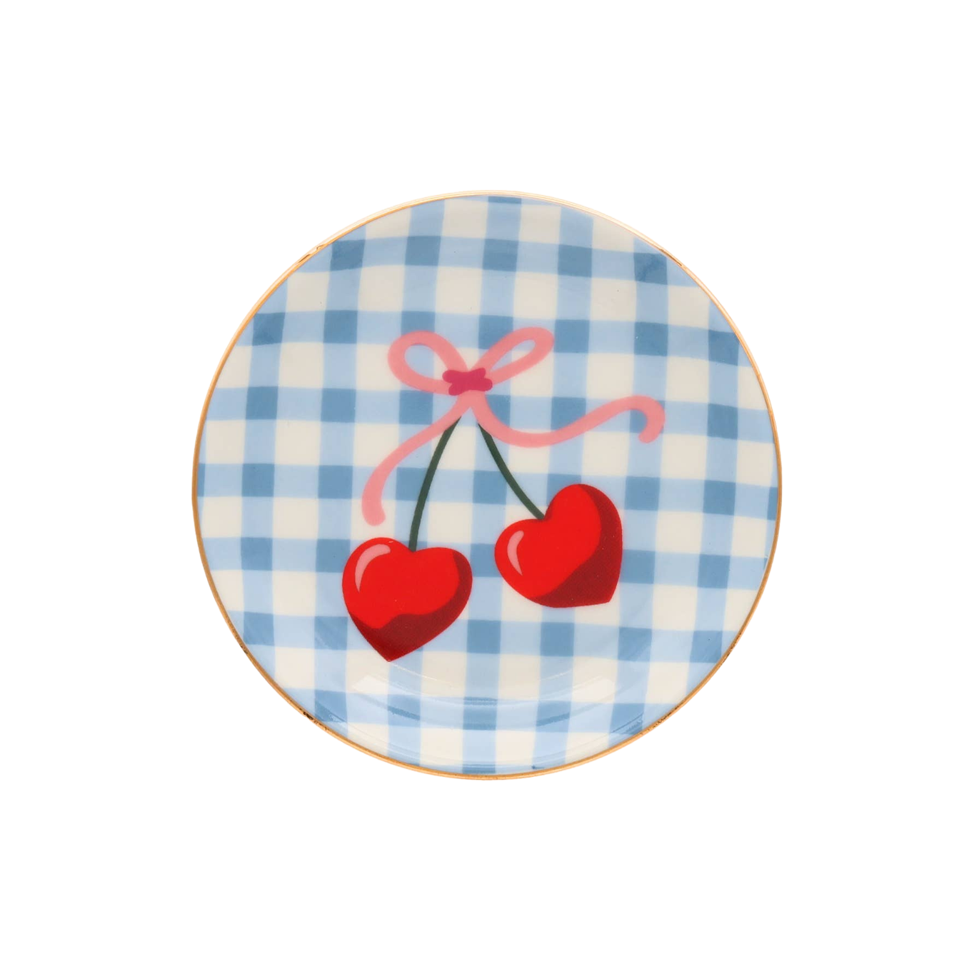 Gingham Cherry Round Trinket Tray