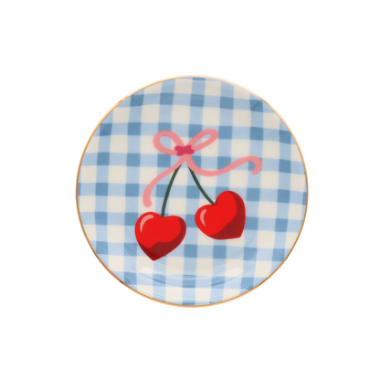 Gingham Cherry Round Trinket Tray