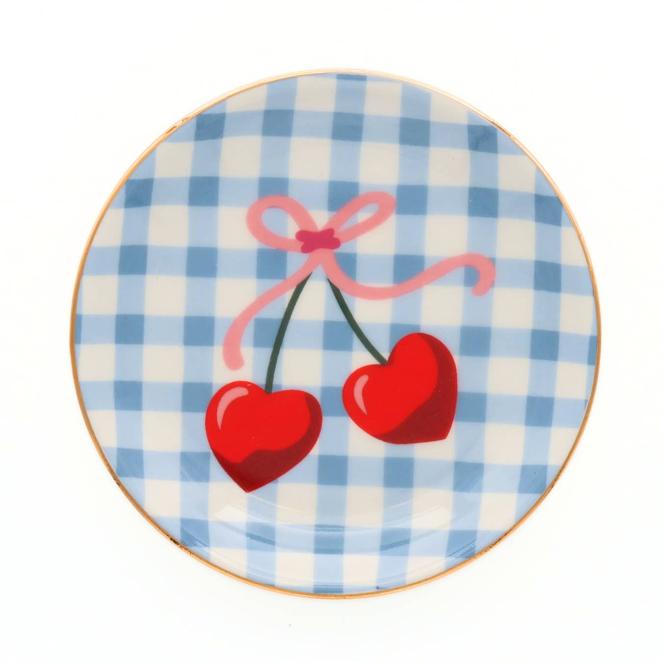 Gingham Cherry Round Trinket Tray