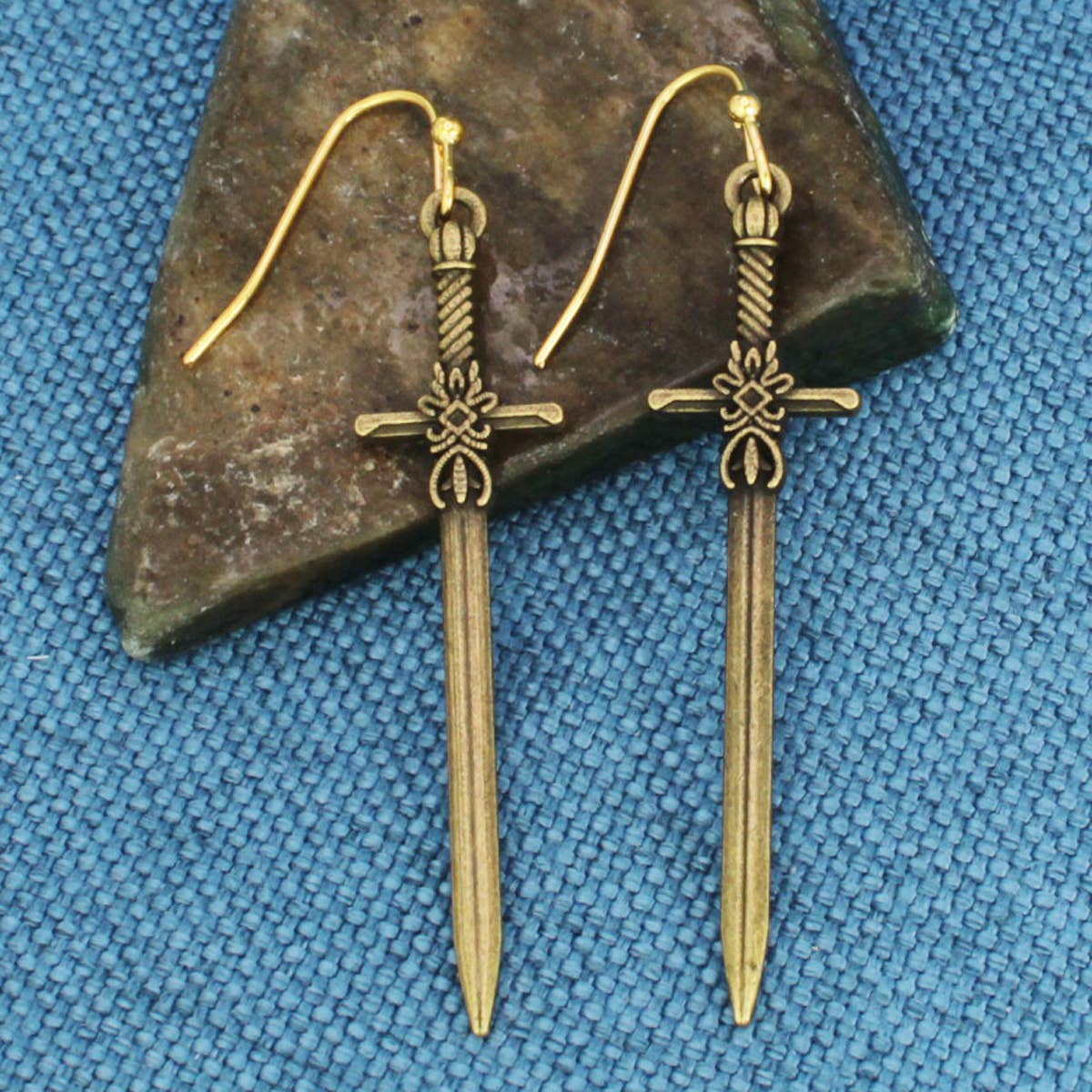 Antiqued Sword Dangle Earrings