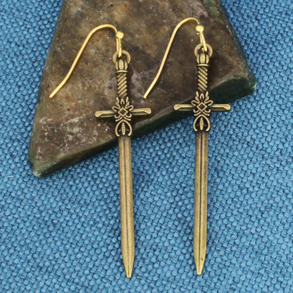 Antiqued Sword Dangle Earrings