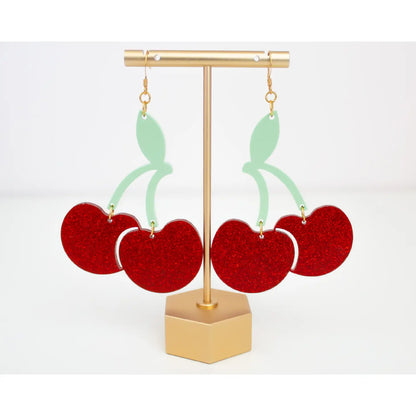 Cherry Glitter Dangle Earrings