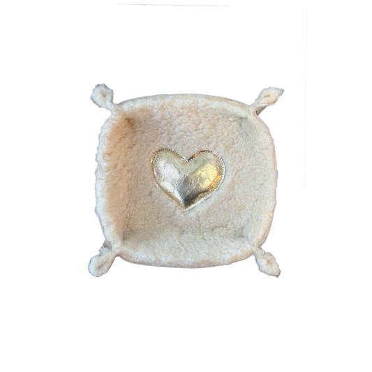 Fluffy Gold Heart Upcycled Leather Catch-All