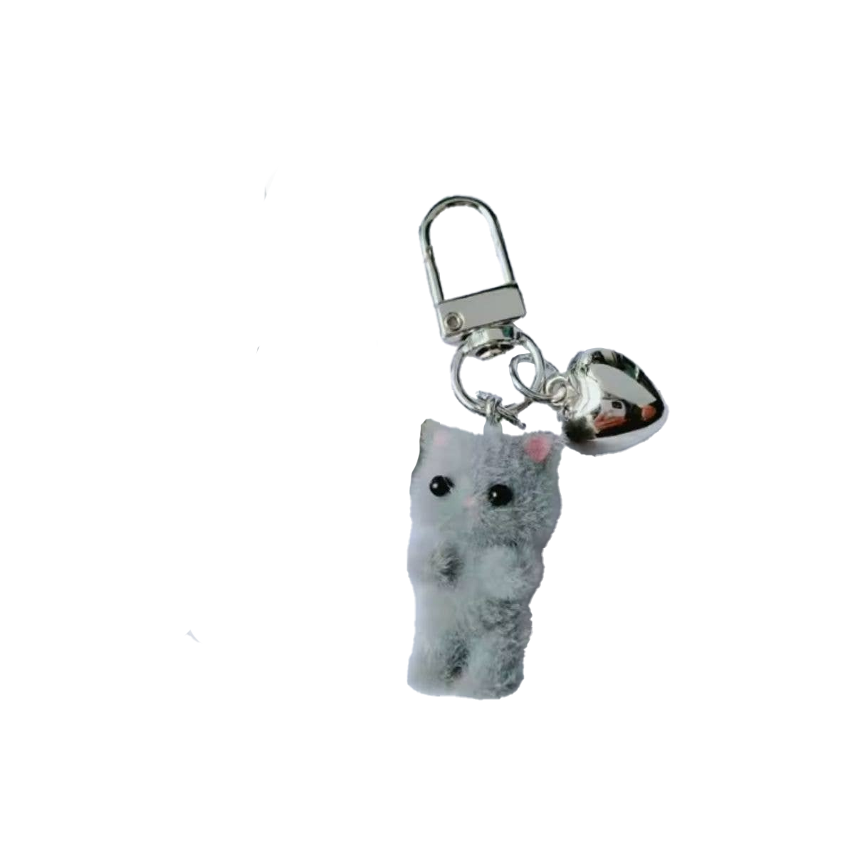 Mini Plush Cat Keychain with Heart Charm – Fuzzy Friends On-The-Go