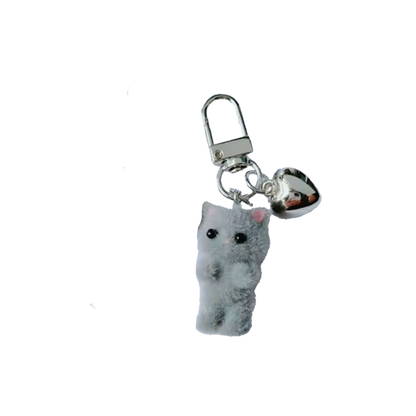 Mini Plush Cat Keychain with Heart Charm – Fuzzy Friends On-The-Go