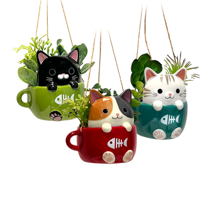 Cats in Cups Mini Hanging Planters