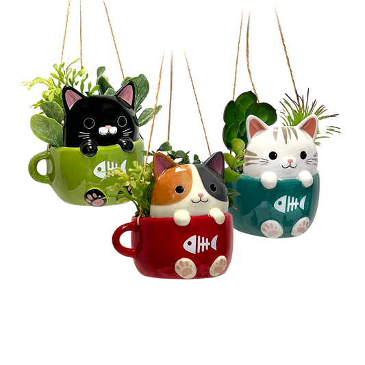 Cats in Cups Mini Hanging Planters