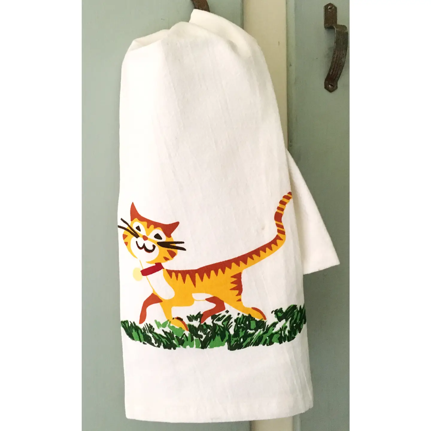 Happy Cat Retro Flour Sack Kitchen Towel