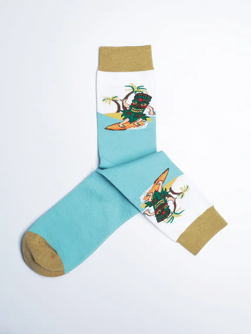 Surfs Up Tiki Hawaiian Tropical - Men's Socks