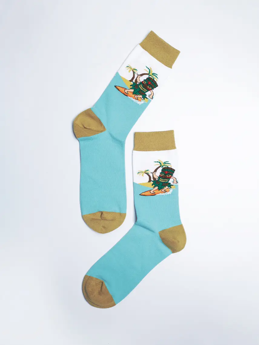 Surfs Up Tiki Hawaiian Tropical - Men's Socks