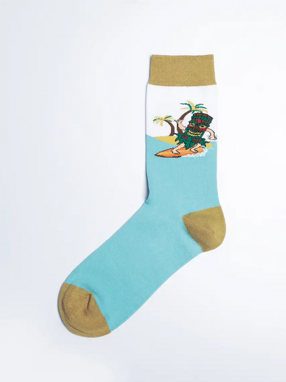 Surfs Up Tiki Hawaiian Tropical - Men's Socks