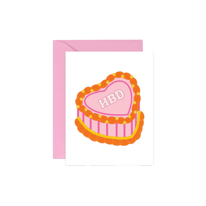 Hbd Vintage Heart Birthday Cake Mini Birthday Card