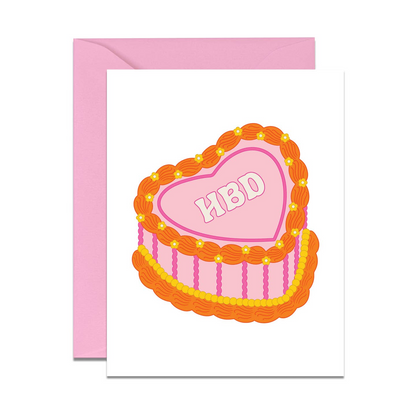 Hbd Vintage Heart Birthday Cake Mini Birthday Card