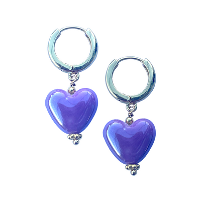 Ceramic Heart Huggie Hoop Dangle Earrings