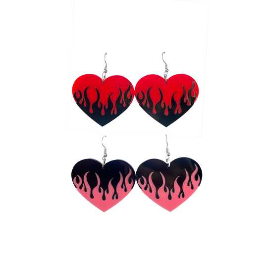 Flame Heart Dangle Earrings