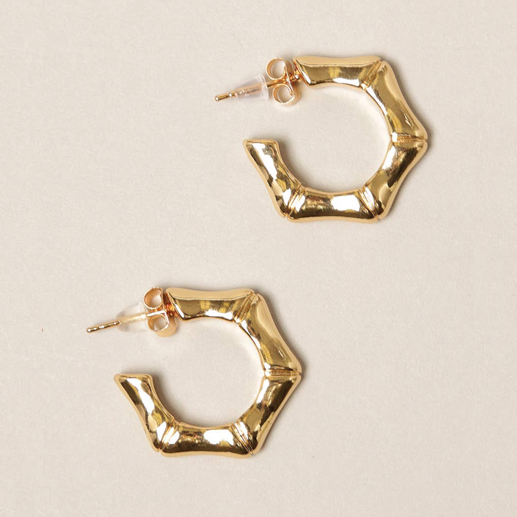 Bamboo 14K Gold Dipped Hoop Earrings