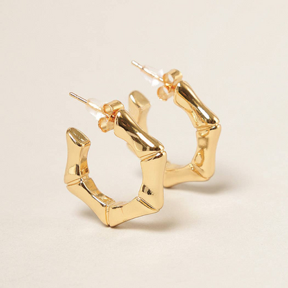 Bamboo 14K Gold Dipped Hoop Earrings