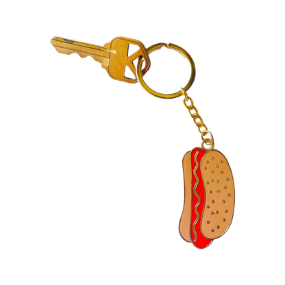 Hot Dog Enamel Keychain