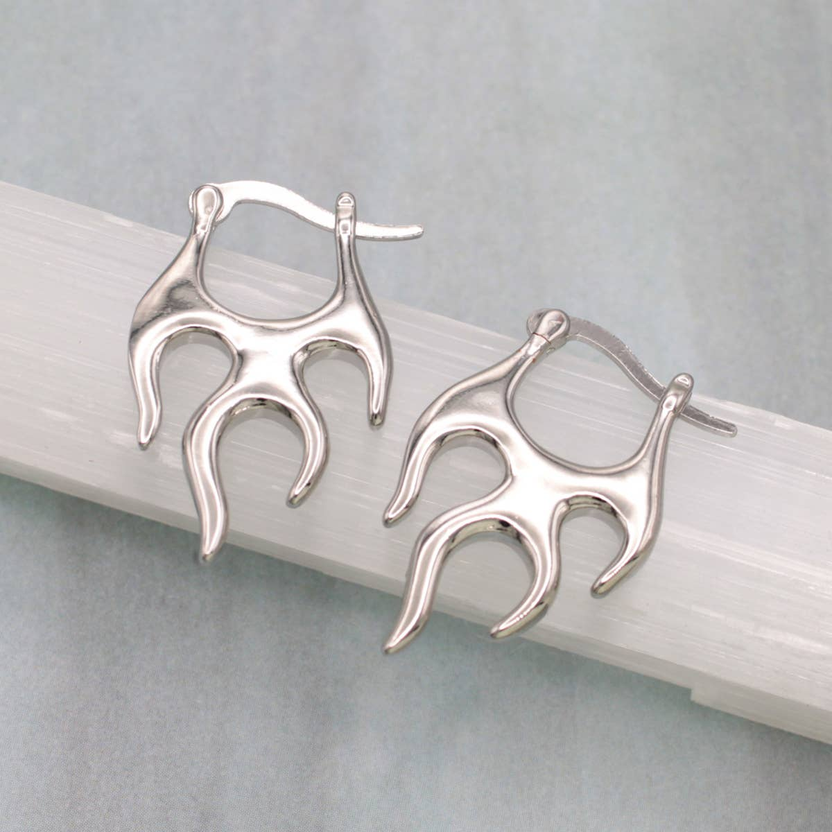 Hot Rod Silver Flames Hoop Earrings