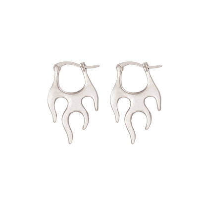 Hot Rod Silver Flames Hoop Earrings