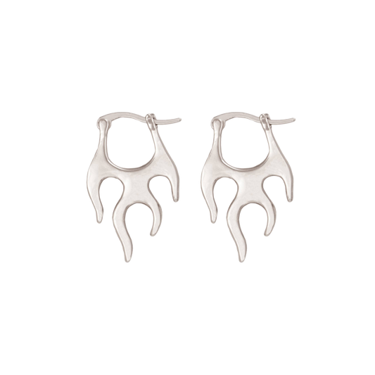 Hot Rod Silver Flames Hoop Earrings